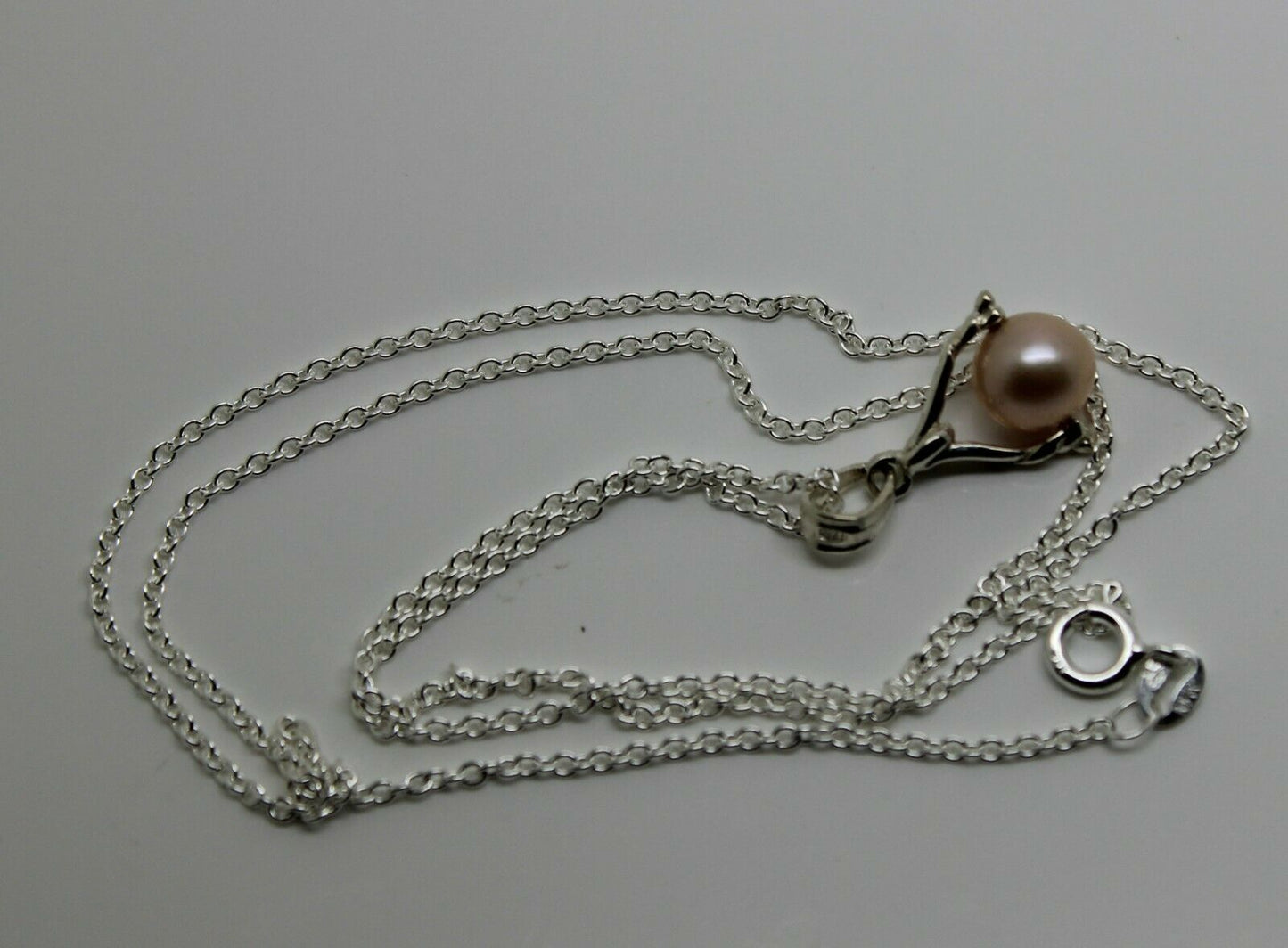 Sterling Silver 925 Chain Necklace & Pearl Ball Spinner Pendant