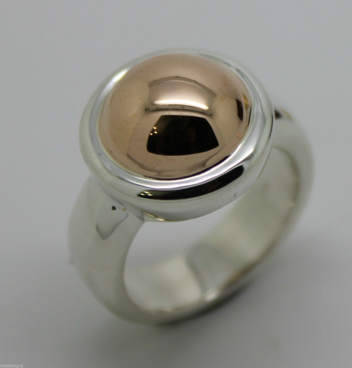 Genuine Sterling Silver & 9ct Rose Gold 375 Half Ball Ring - Choose your size