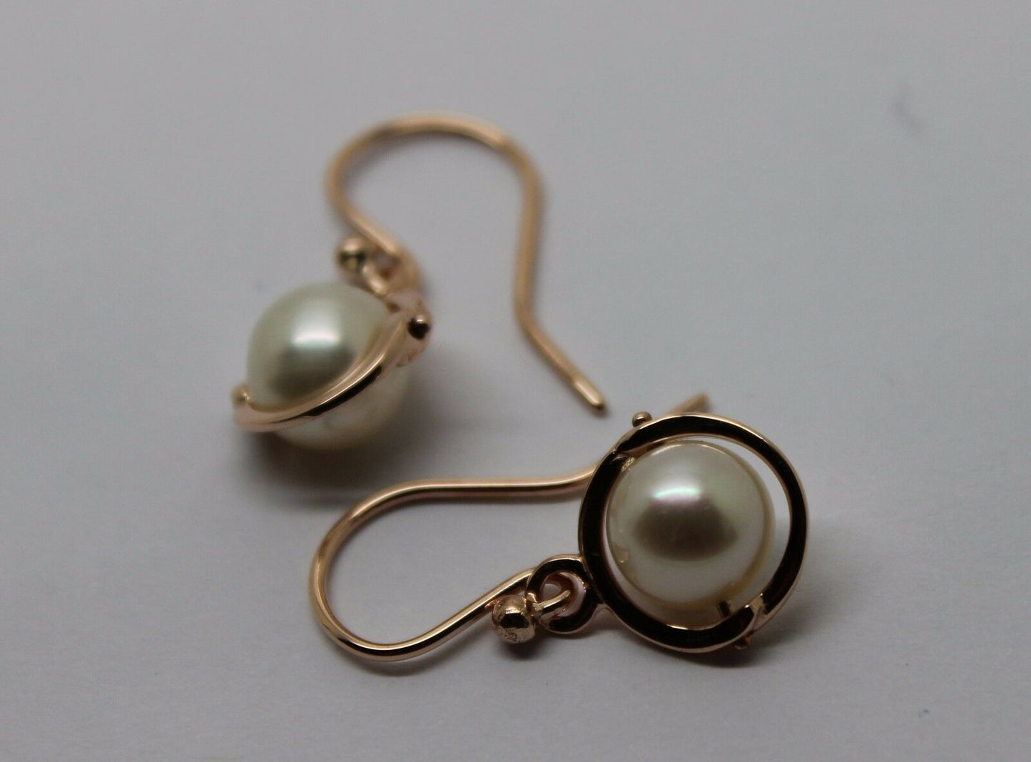Kaedesigns, New Genuine 9ct Yellow, Rose or White Gold 7.6mm White Pearl Belcher Hook Earrings