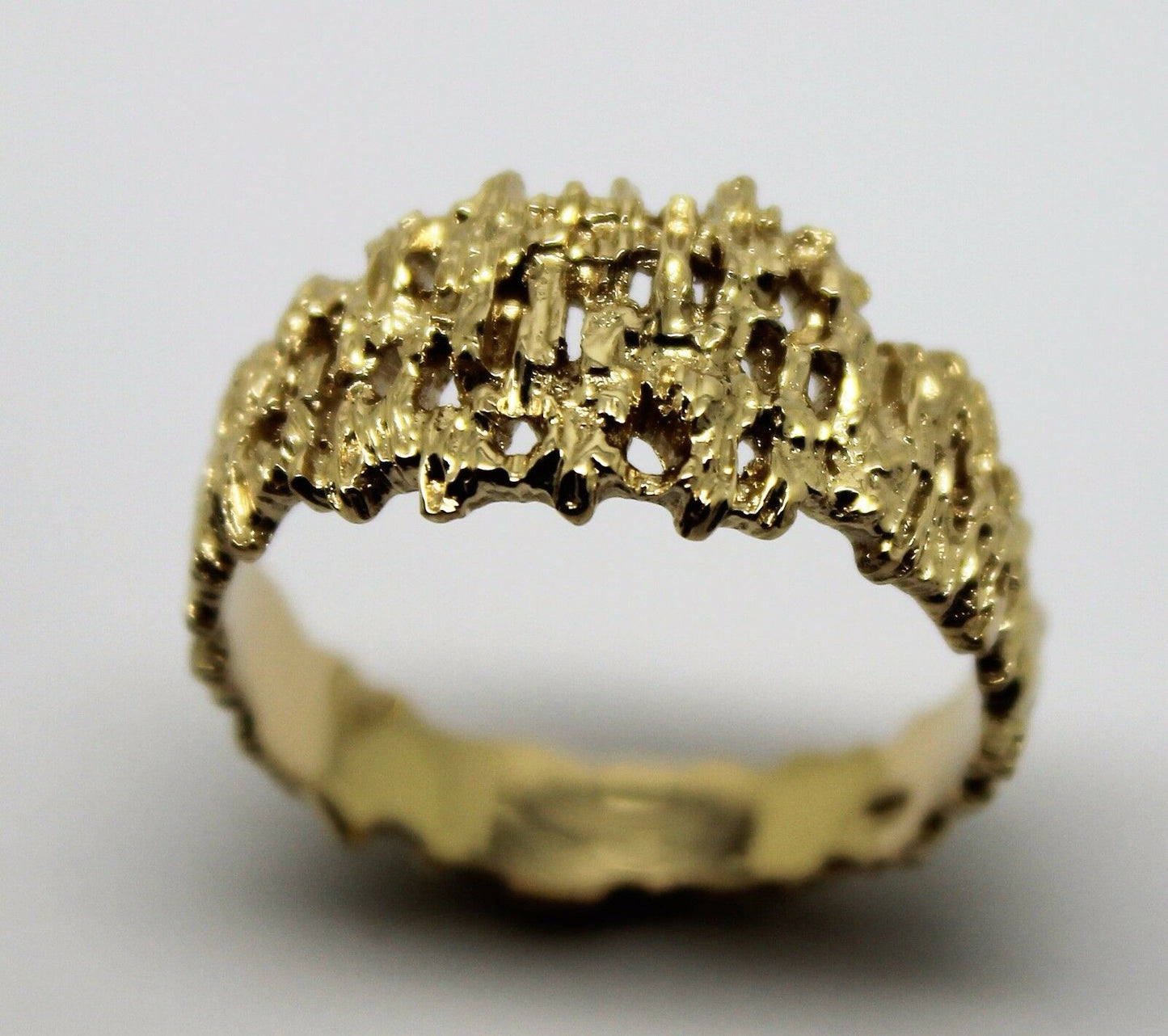 Genuine 9ct 9k 375 Full Solid Yellow, Rose or White Gold Nugget Ring 12mm Wide - Choose your size Sizes J to O