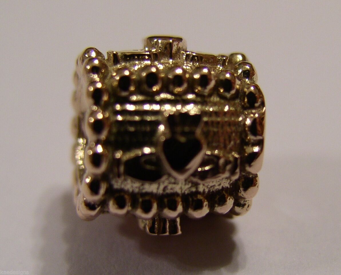 Genuine 9ct Yellow or Rose or White Gold or Silver Celtic Claddagh Charm for Bead Bracelet or Necklace.