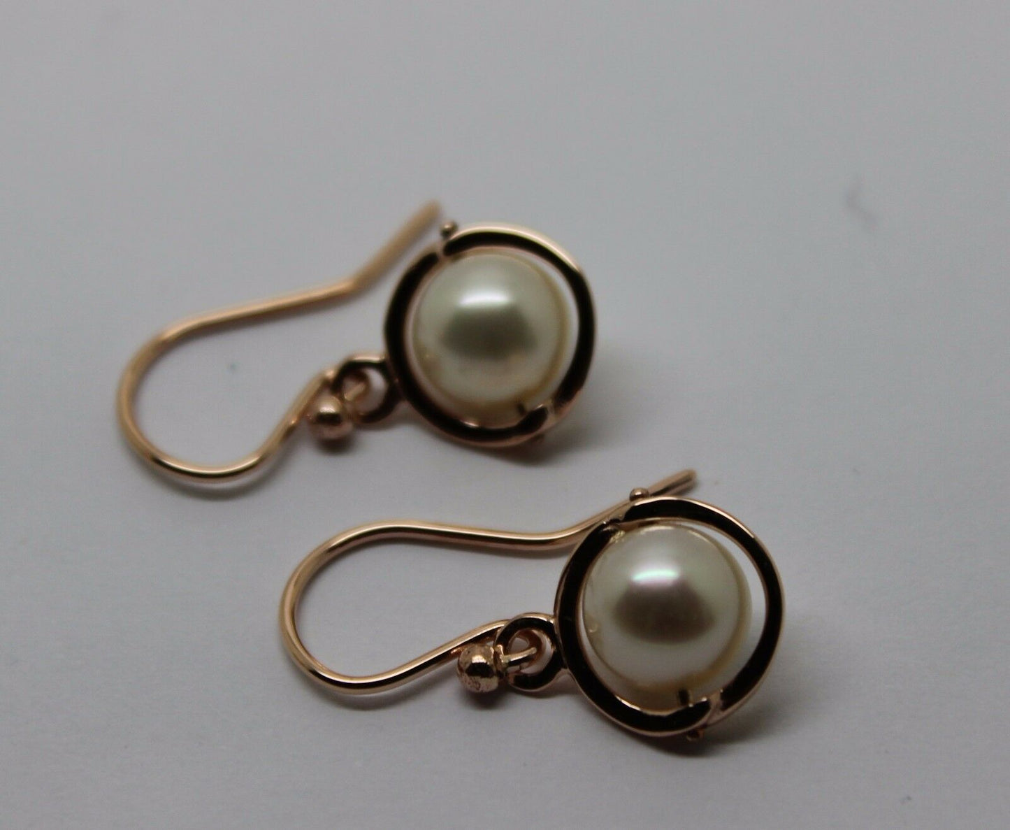 Kaedesigns, New Genuine 9ct Yellow, Rose or White Gold 7.6mm White Pearl Belcher Hook Earrings