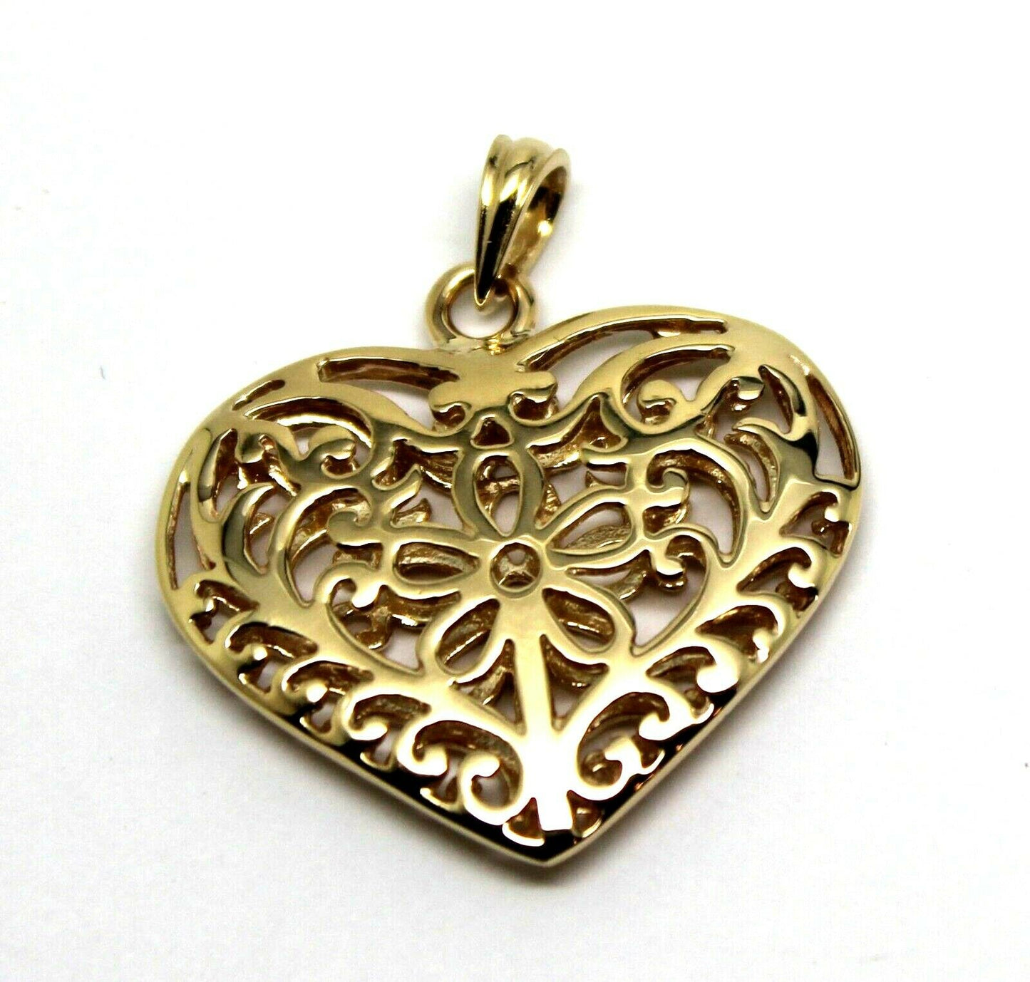 Kaedesigns Genuine 9ct Large Yellow, Rose or White Gold Filigree Flower Double Sided Heart Pendant