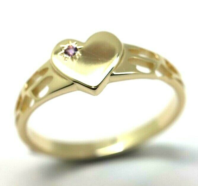 Genuine 9ct Yellow, Rose or White Gold 375 Amethyst (Birthstone Of February) Etched Heart Signet Ring