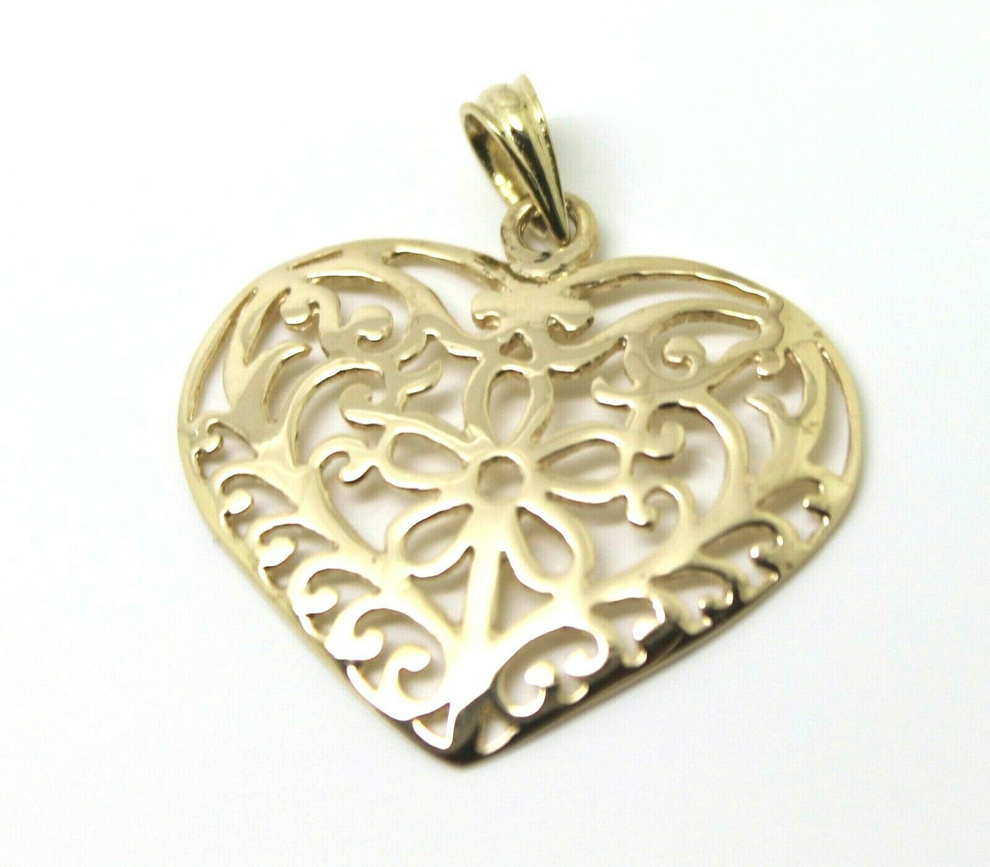 Kaedesigns Genuine 9ct 9k 375 Large Yellow, Rose or White Gold Filigree Flower Heart Pendant