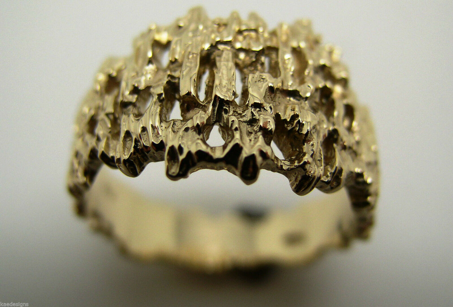 Size M Genuine 9ct 9k 375 Full Solid Yellow, Rose or White Gold Nugget Ring 12mm Wide 267