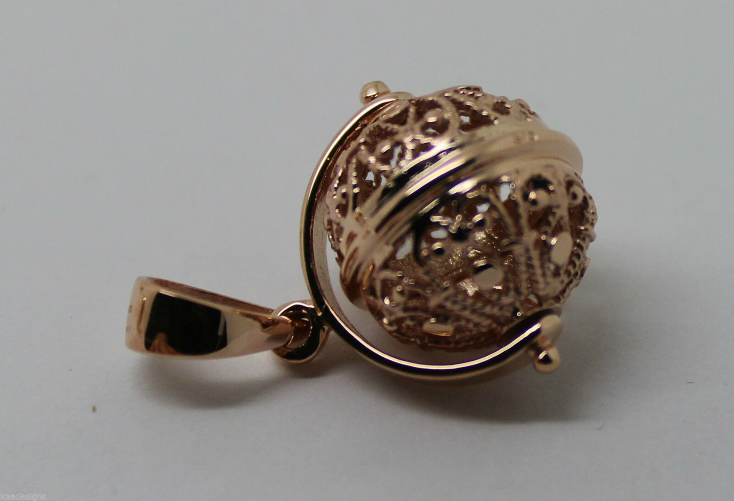 Genuine 9ct Yellow Gold Or White Gold Or Rose Gold 16mm Filigree Ball Spinner Pendant