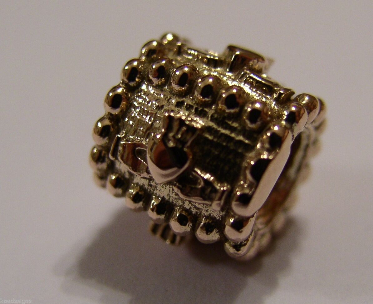 Genuine 9ct Yellow or Rose or White Gold or Silver Celtic Claddagh Charm for Bead Bracelet or Necklace.