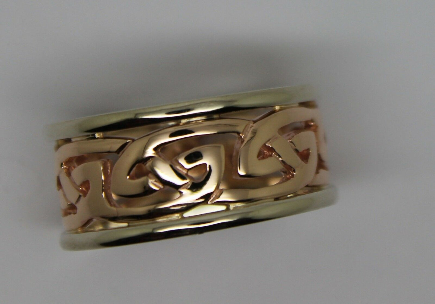 Size X, Genuine Heavy Solid New 9ct Rose & White Gold 12mm Large Celtic Ring