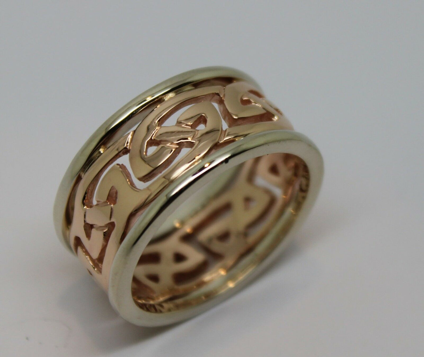 Size X, Genuine Heavy Solid New 9ct Rose & White Gold 12mm Large Celtic Ring