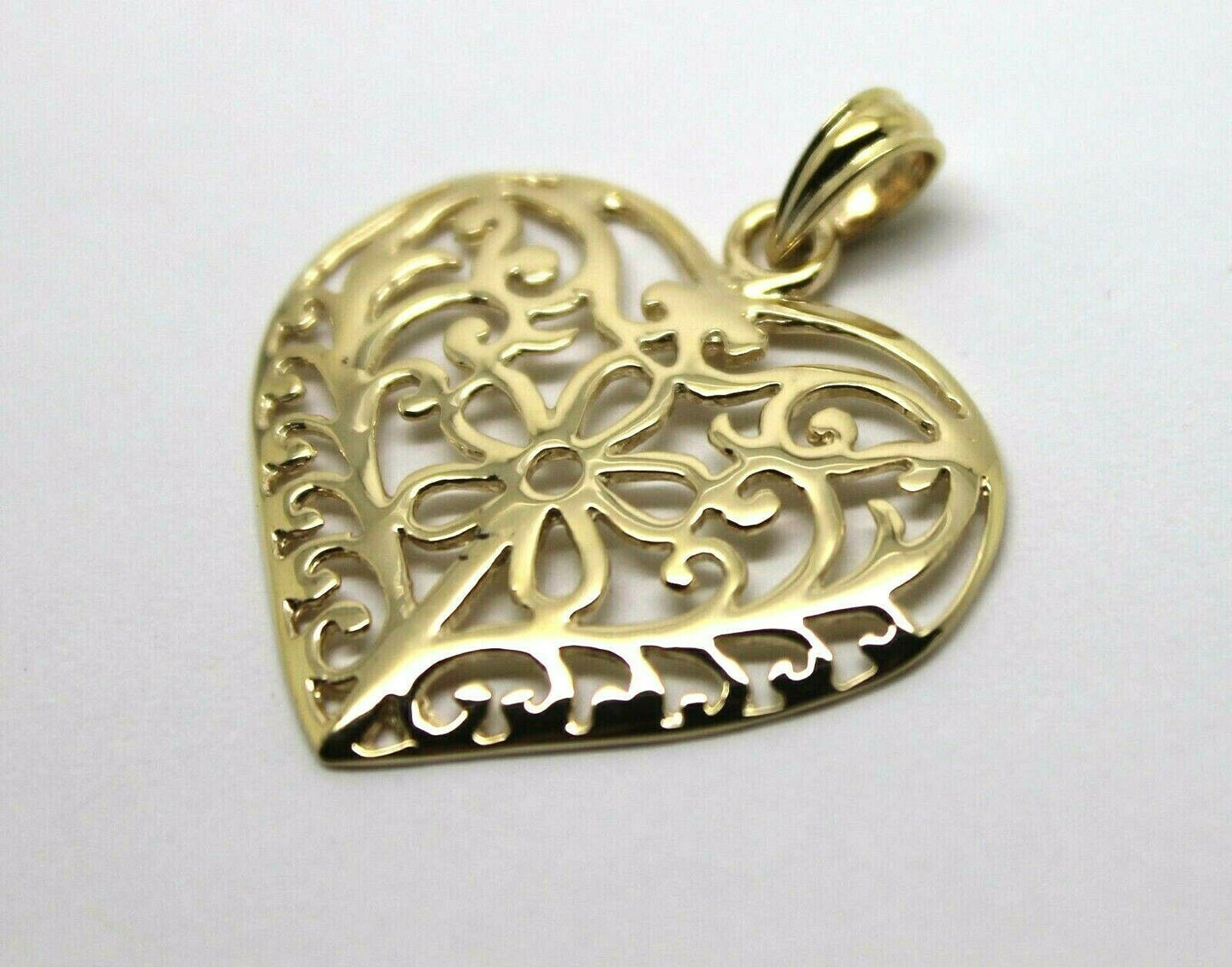 Kaedesigns Genuine 9ct 9k 375 Large Yellow, Rose or White Gold Filigree Flower Heart Pendant