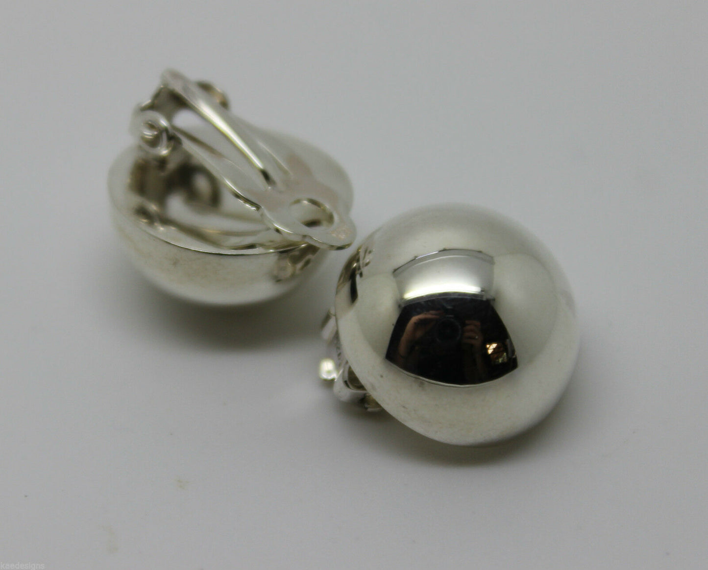 Genuine Sterling Silver 925 Half 16mm Ball Round Earrings Clip-ons