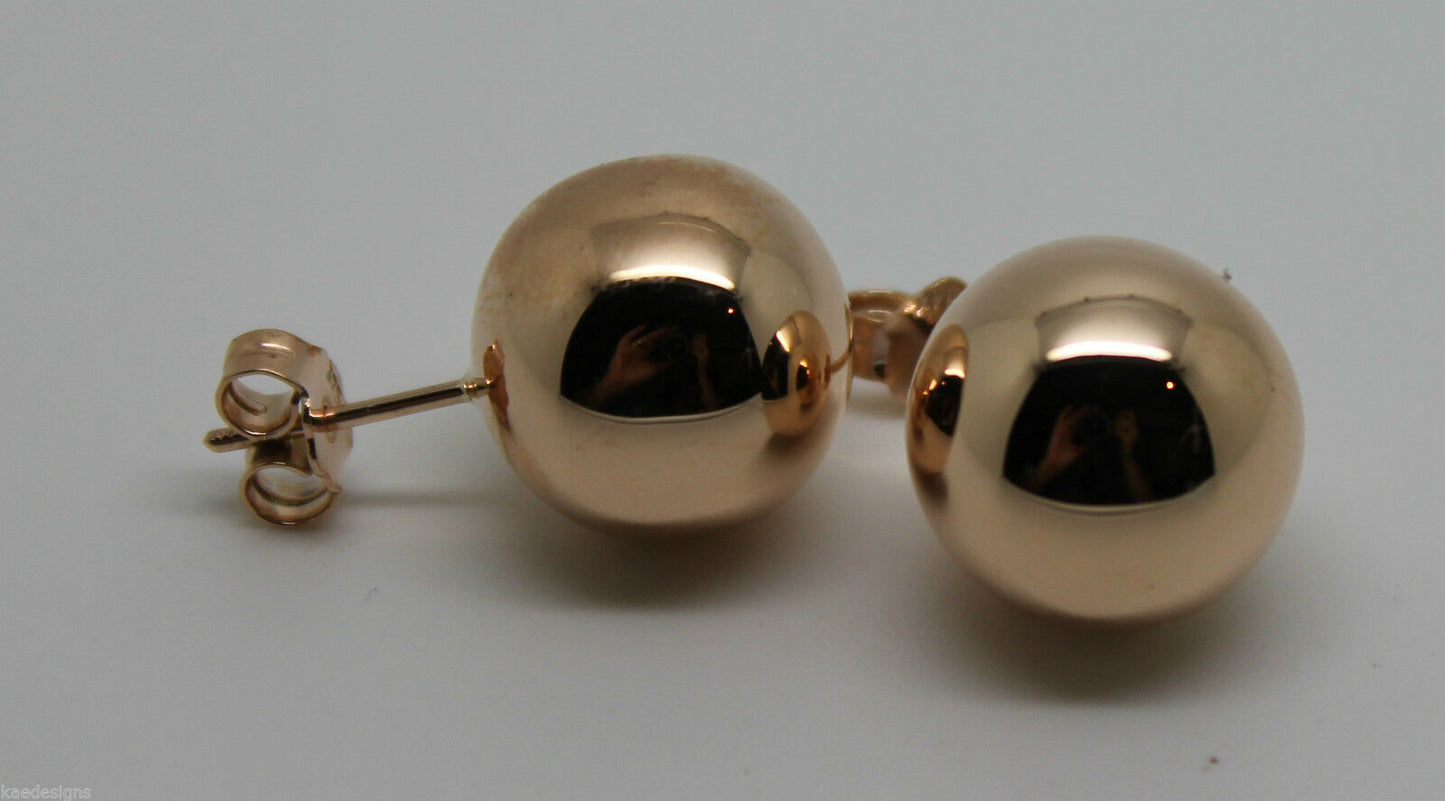 Genuine 9ct 9K Solid Yellow, Rose or White Gold 14mm Stud Ball Earrings