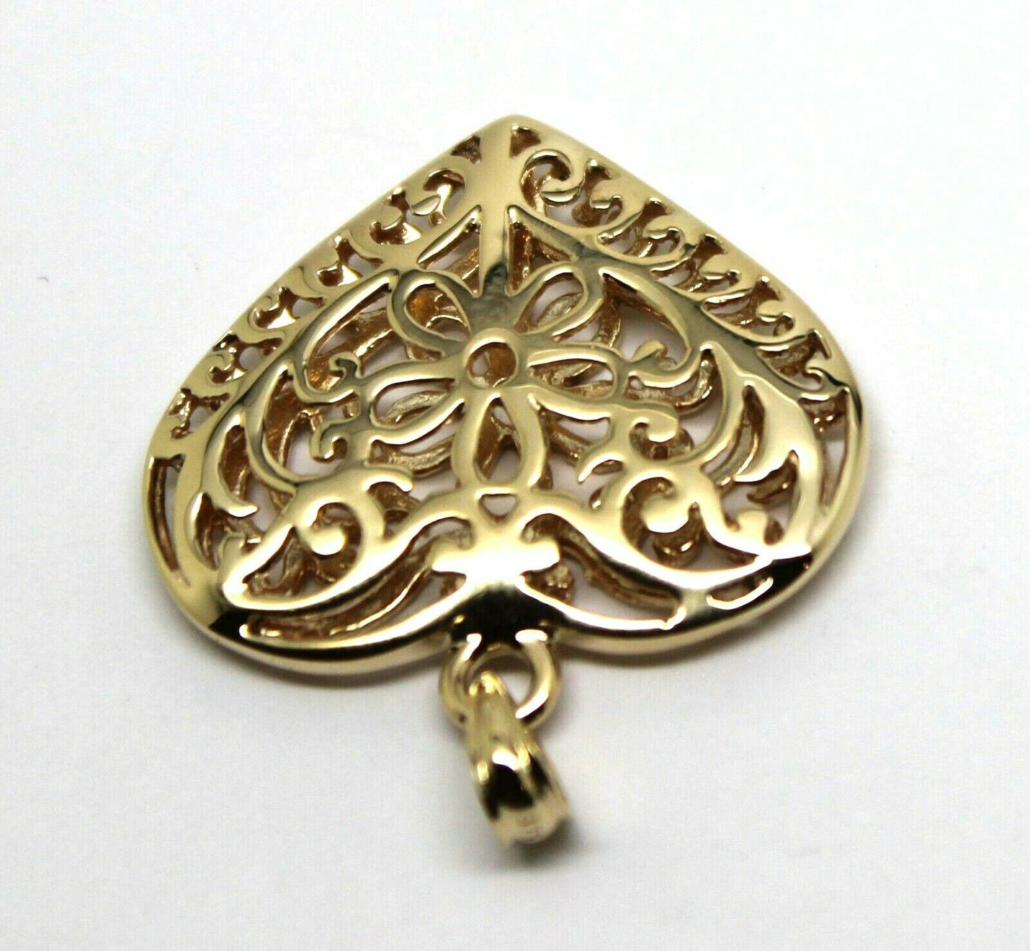 Kaedesigns Genuine 9ct Large Yellow, Rose or White Gold Filigree Flower Double Sided Heart Pendant