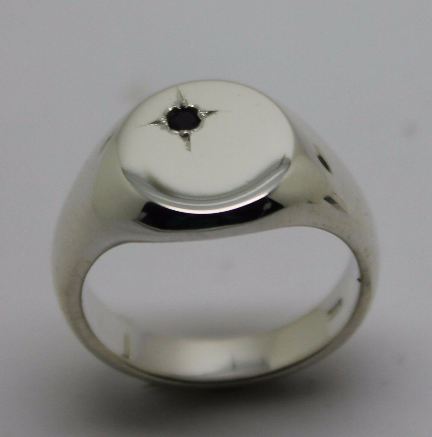 Genuine Solid Sterling Silver 925 Oval Black Sapphire Signet Ring - Choose your size