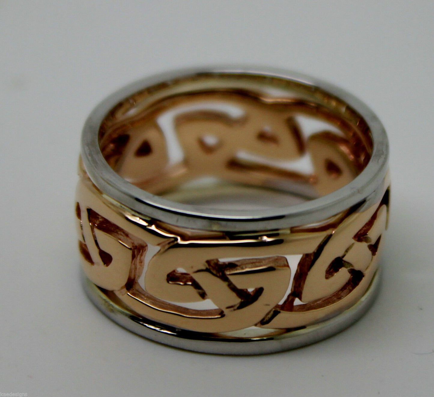 Size X, Genuine Heavy Solid New 9ct Rose & White Gold 12mm Large Celtic Ring