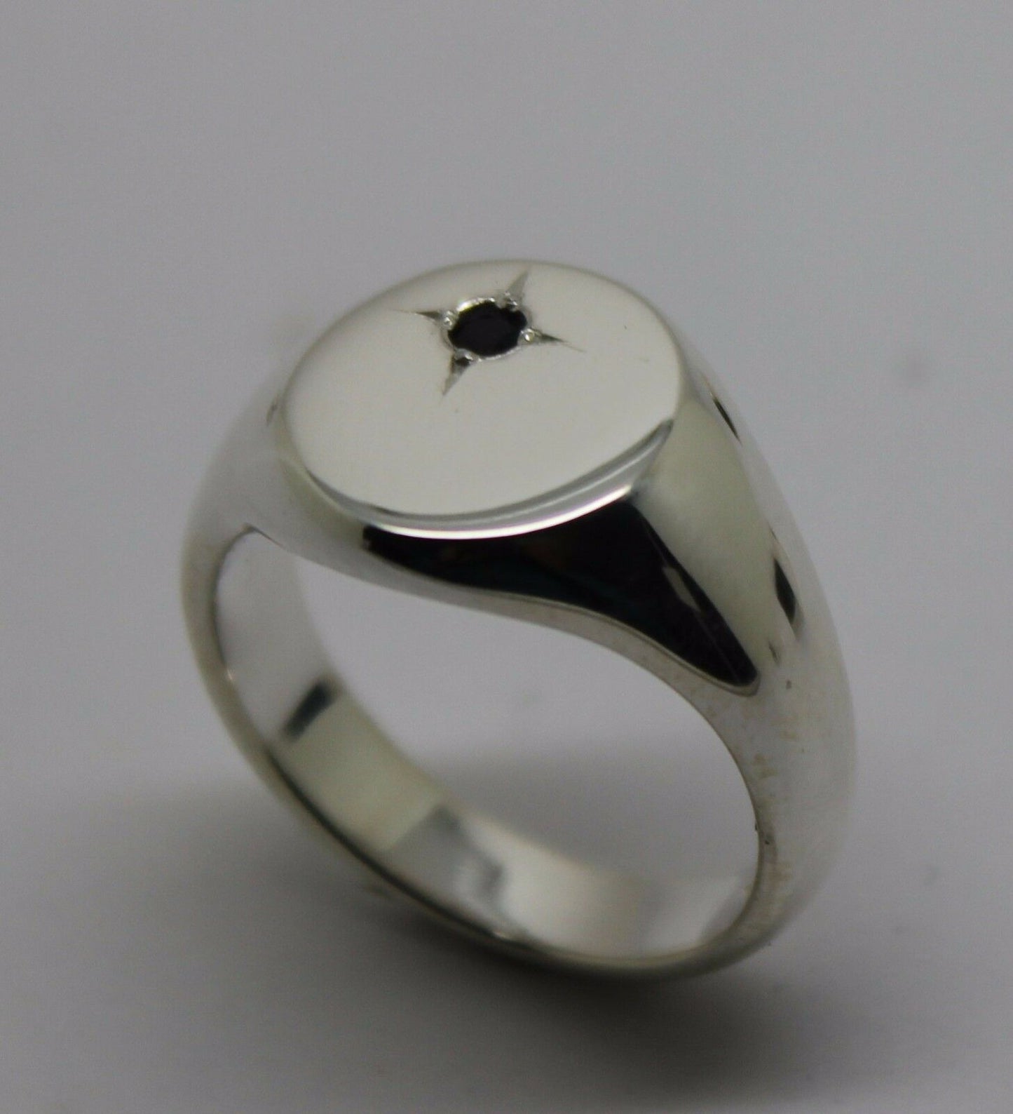 Genuine Solid Sterling Silver 925 Oval Black Sapphire Signet Ring - Choose your size