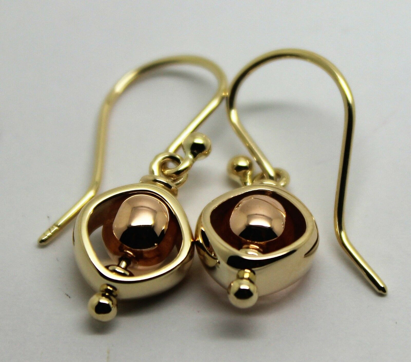 Genuine New 9k 9ct Rose & Yellow Gold Spinning Belcher Ball Earrings