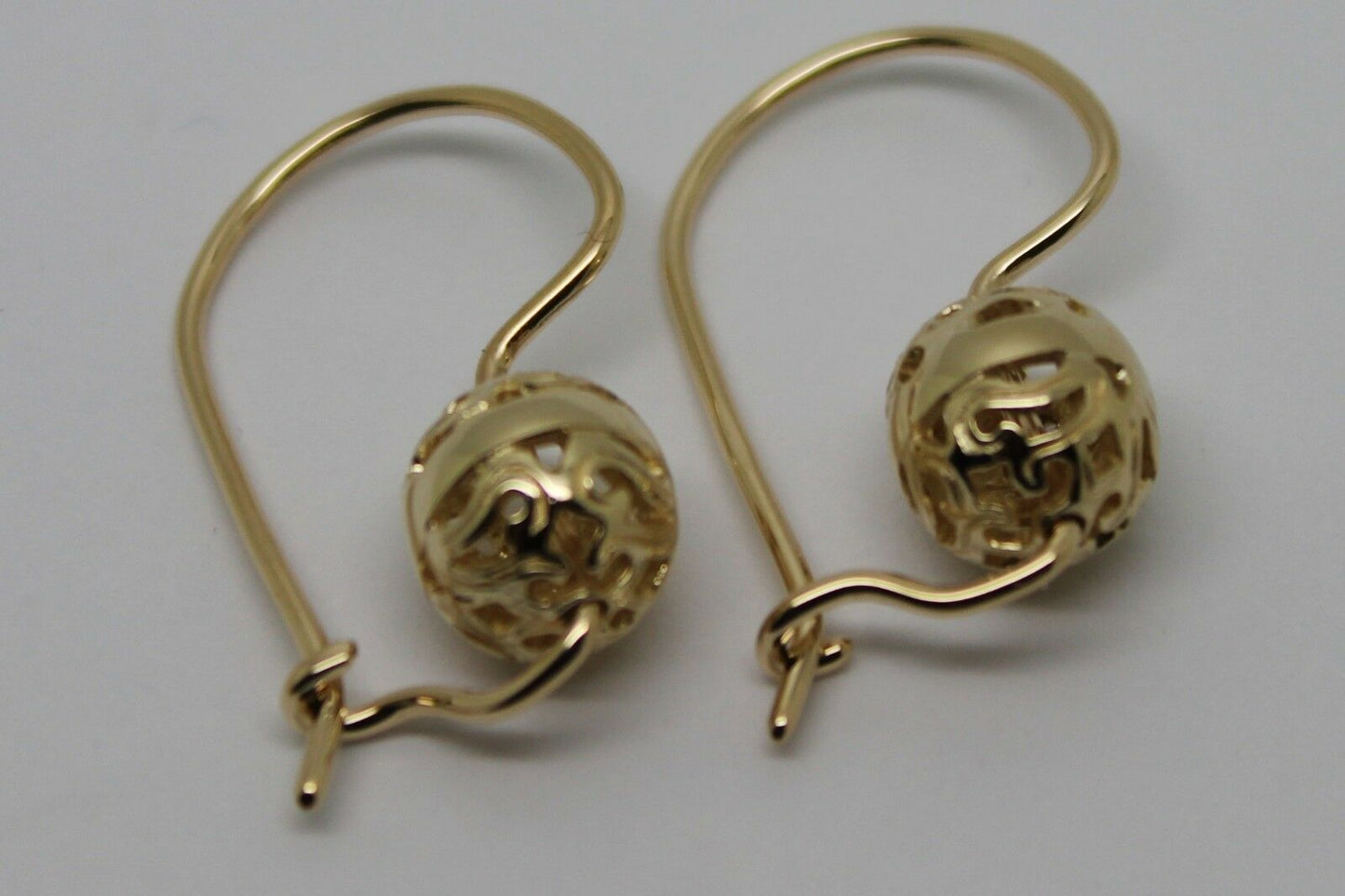 Kaedesigns 9ct Yellow, Rose or White Gold 8mm Euro Ball Drop Filigree Earrings