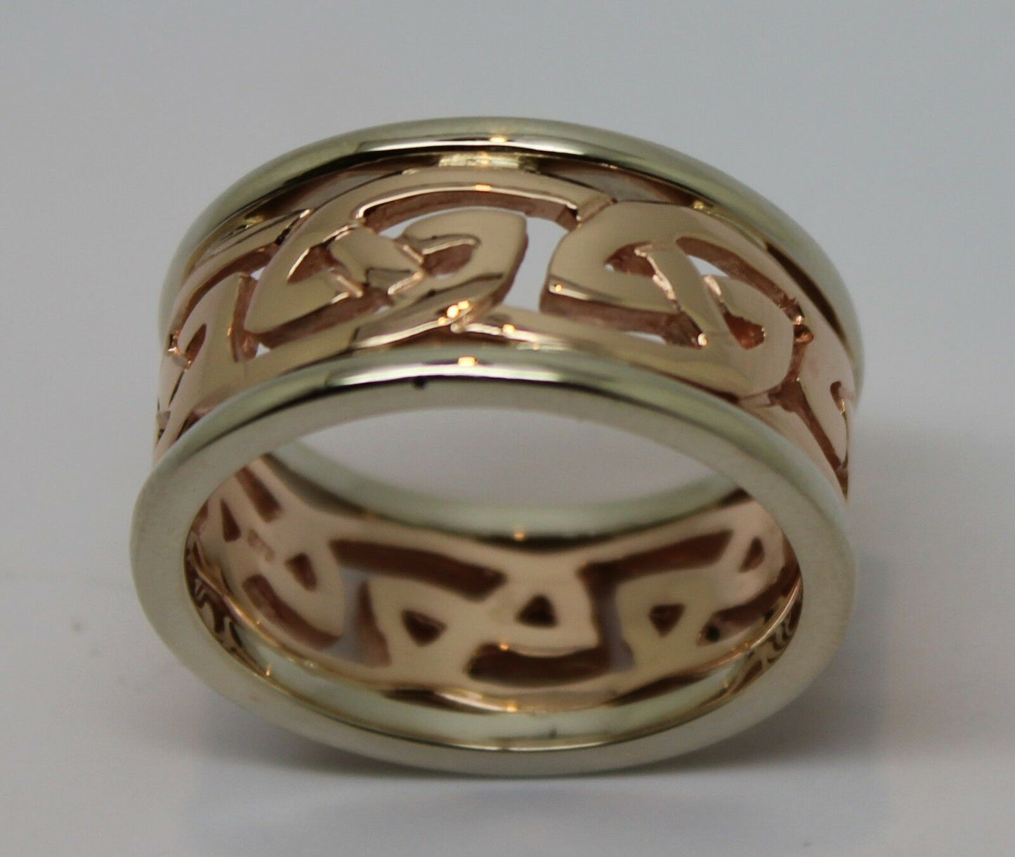 Size X, Genuine Heavy Solid New 9ct Rose & White Gold 12mm Large Celtic Ring