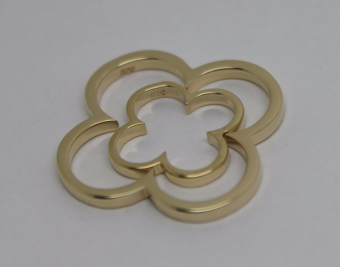 Genuine Solid 9ct 9kt Yellow, Rose or White Gold Small And Large Four Leaf Clover Pendant