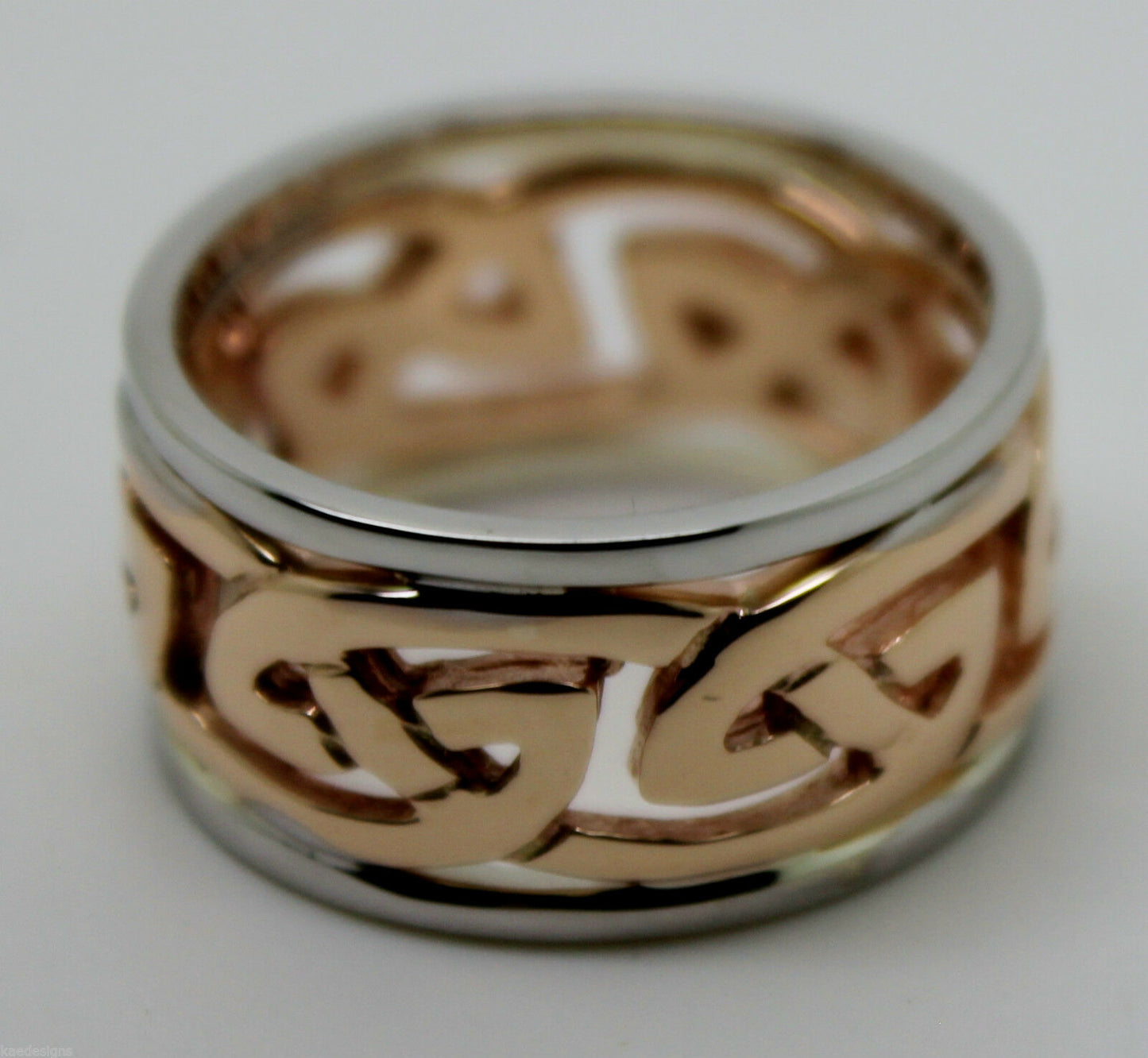 Size X, Genuine Heavy Solid New 9ct Rose & White Gold 12mm Large Celtic Ring