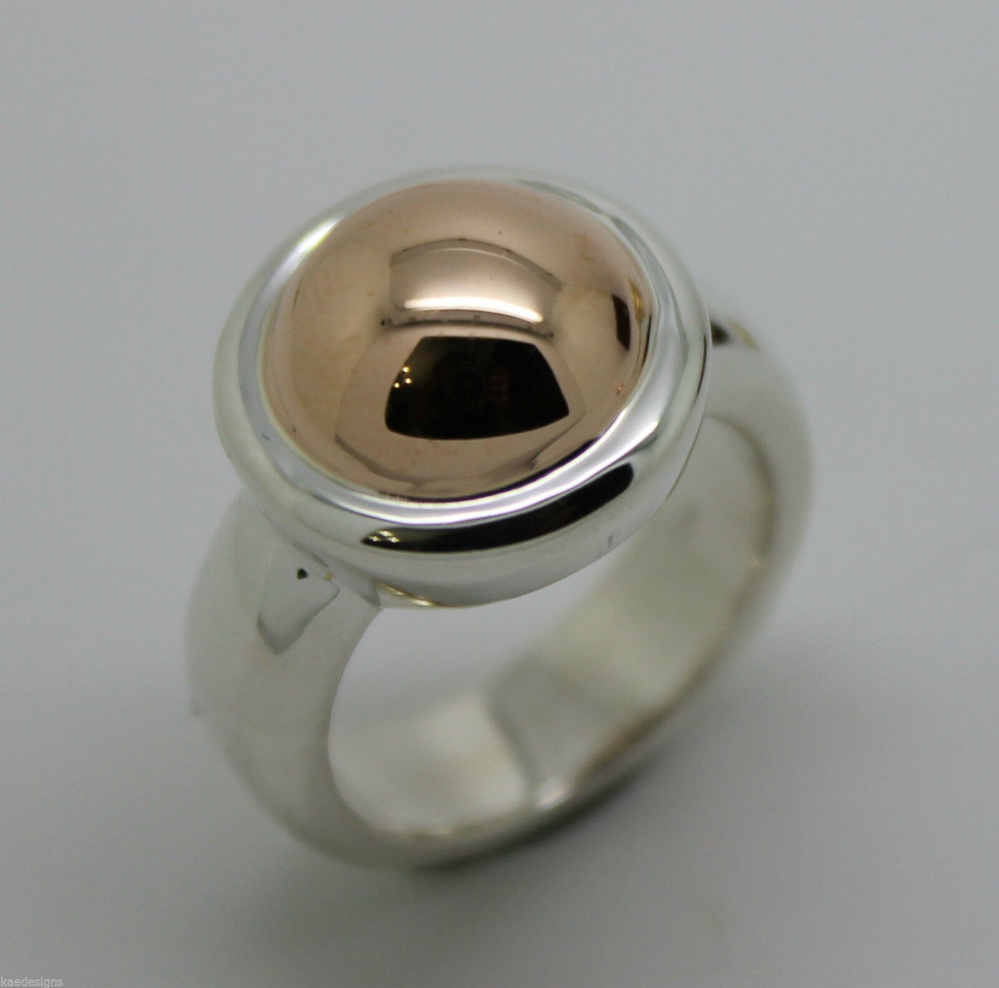 Genuine Sterling Silver & 9ct Rose Gold 375 Half Ball Ring - Choose your size