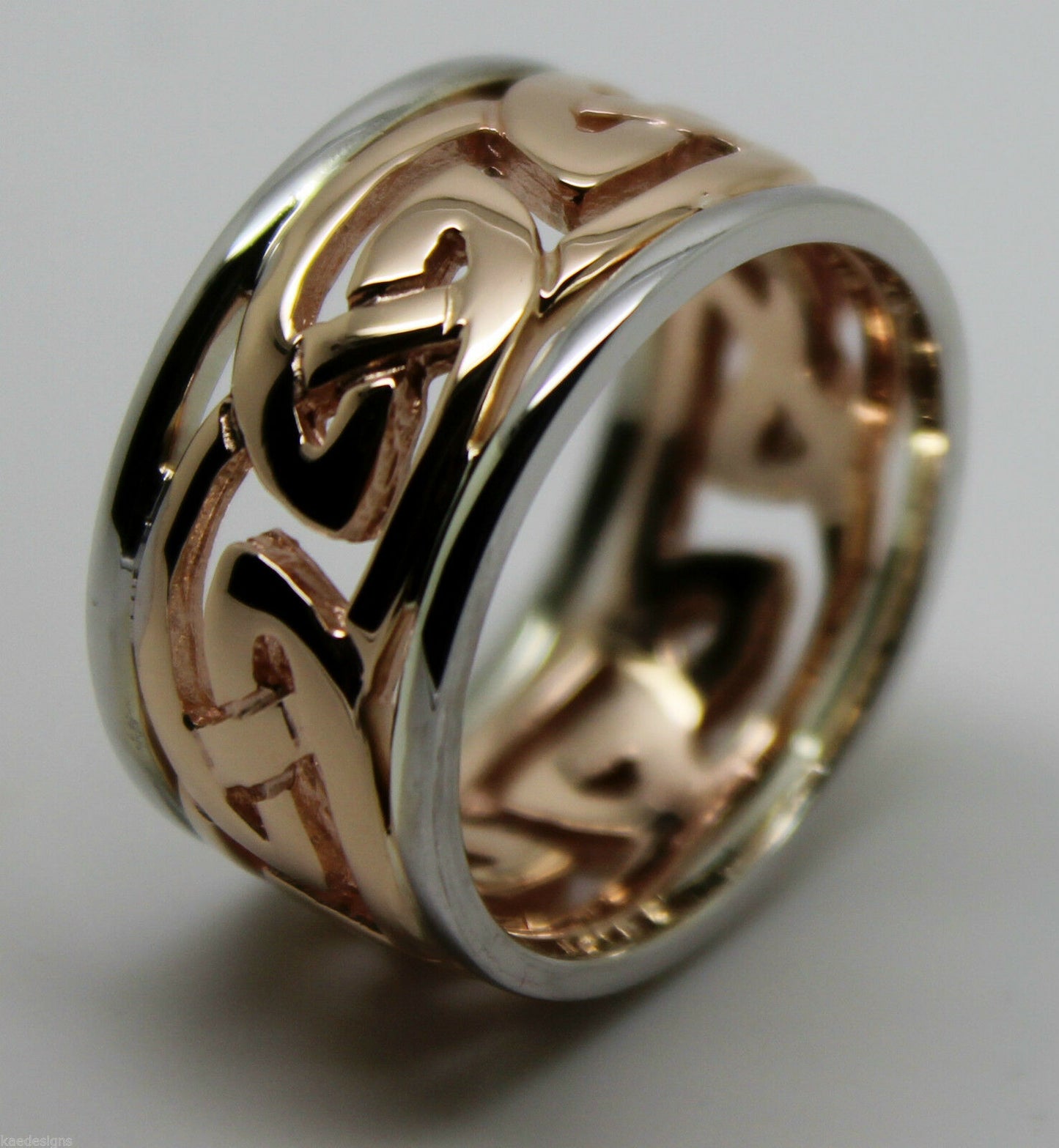 Size X, Genuine Heavy Solid New 9ct Rose & White Gold 12mm Large Celtic Ring