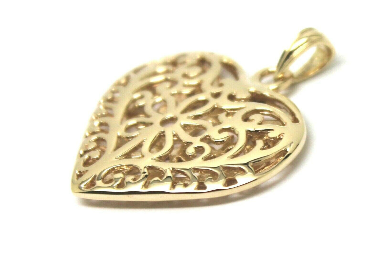 Kaedesigns Genuine 9ct Large Yellow, Rose or White Gold Filigree Flower Double Sided Heart Pendant