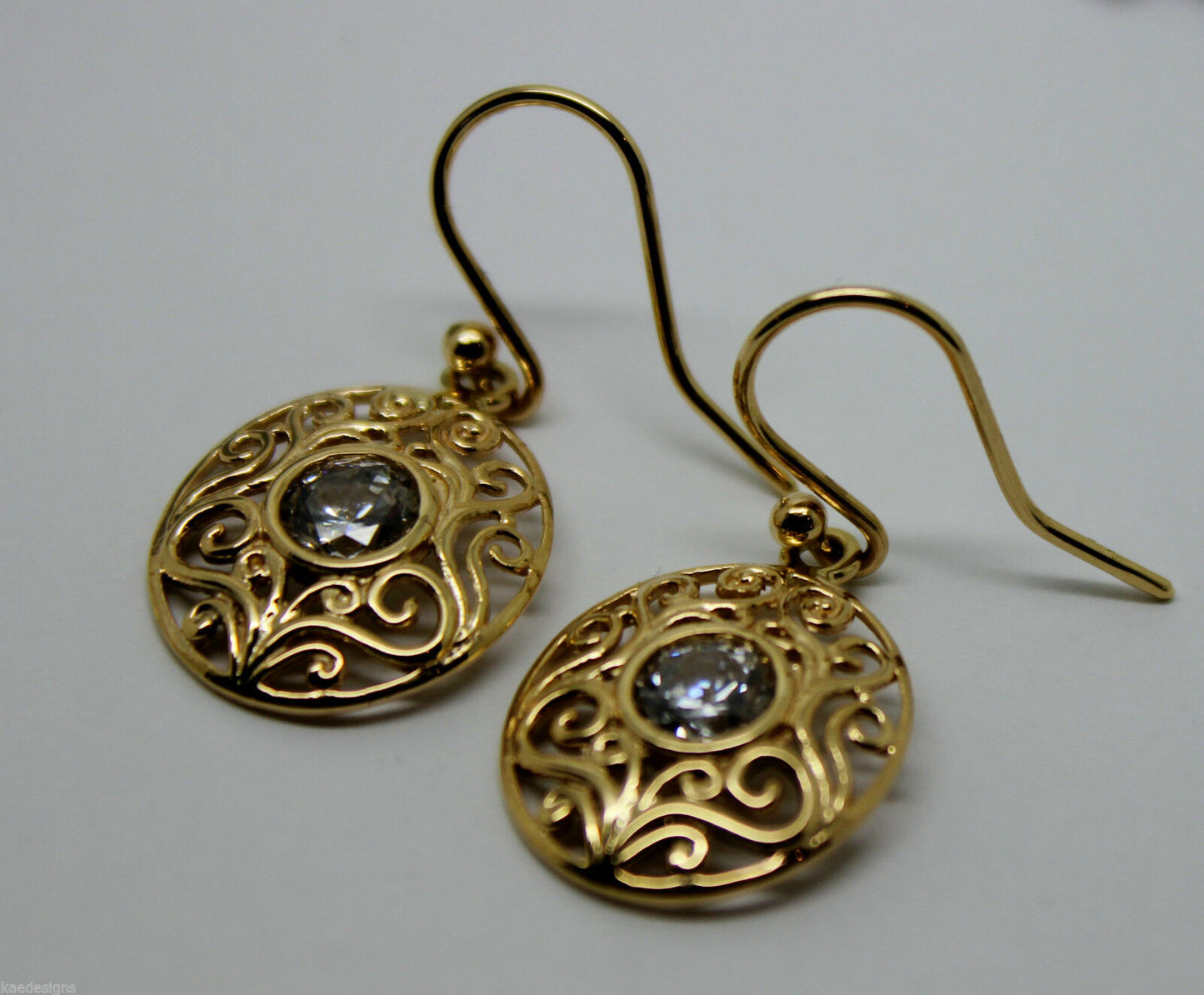 9ct Yellow, White, or Rose Gold Cubic Zirconia Oval Filigree Hook Earrings