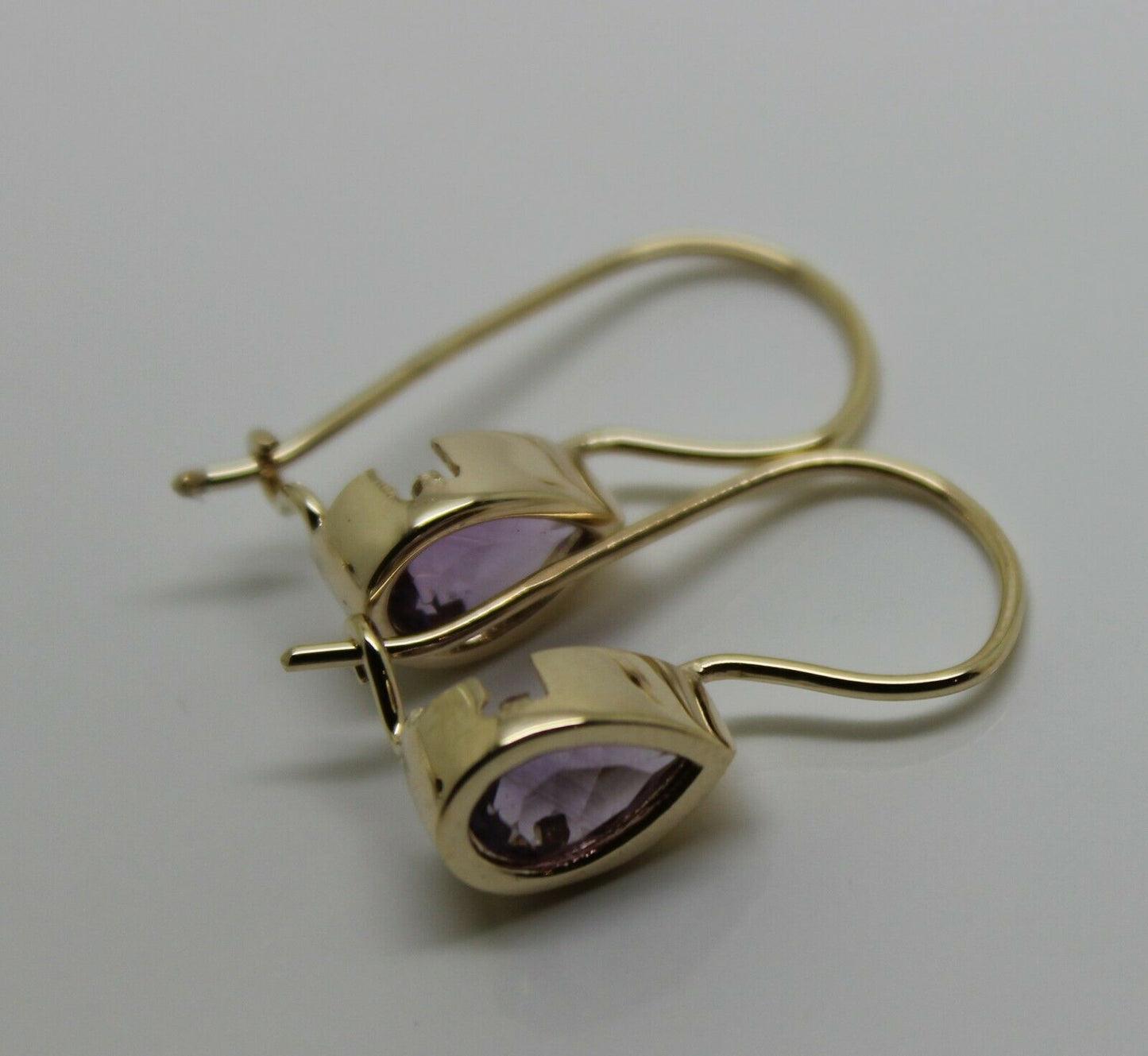 Genuine 9ct Yellow Gold Purple Stone Teardrop Earrings