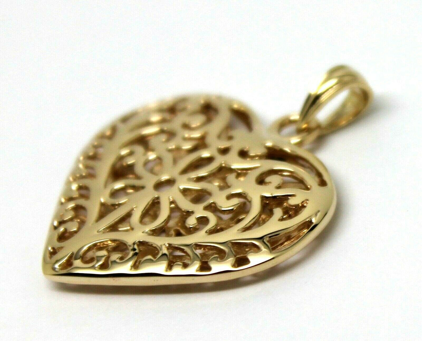 Kaedesigns Genuine 9ct Large Yellow, Rose or White Gold Filigree Flower Double Sided Heart Pendant