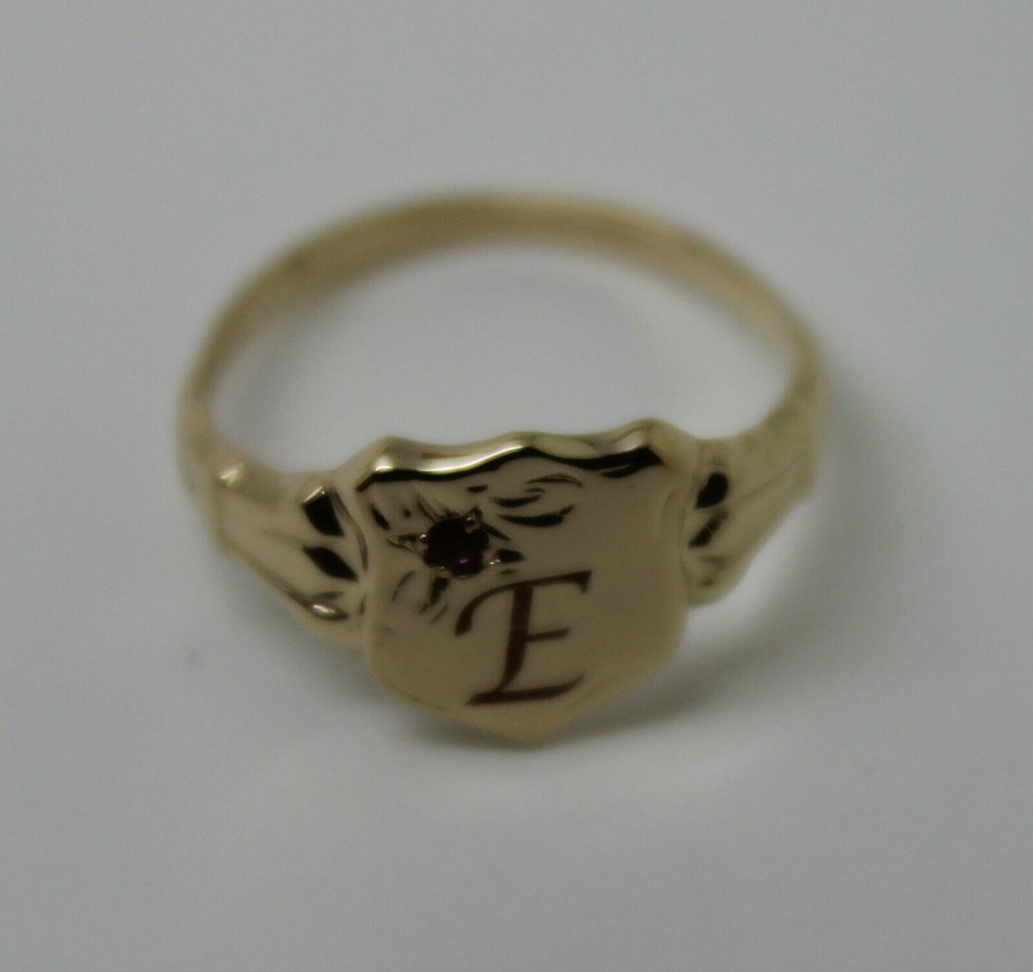 Genuine 9ct Small Yellow Gold Amethyst Shield Signet Ring + Engraving Of One Initial - Choose your size