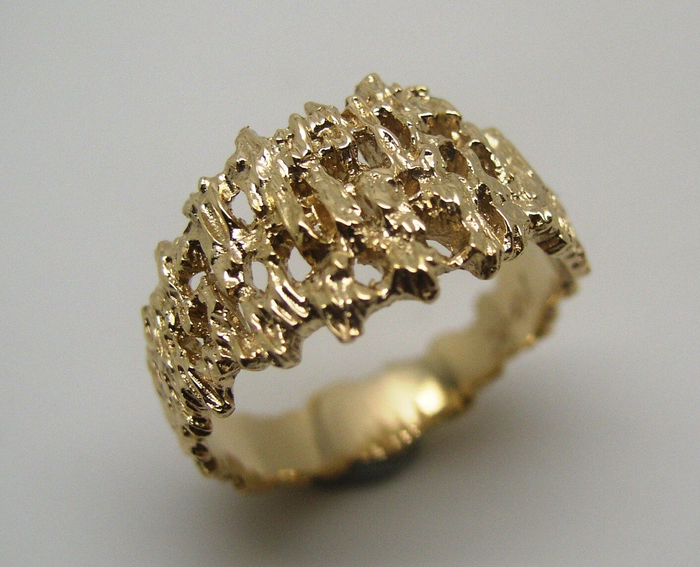 Size M Genuine 9ct 9k 375 Full Solid Yellow, Rose or White Gold Nugget Ring 12mm Wide 267