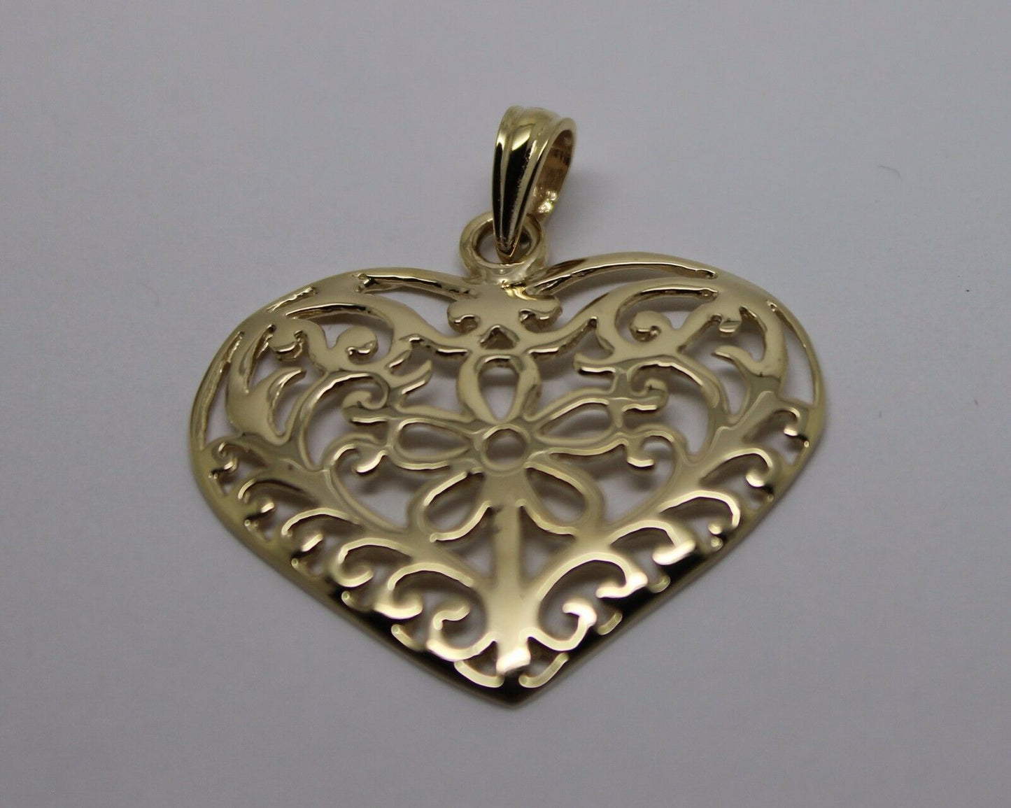 Kaedesigns Genuine 9ct 9k 375 Large Yellow, Rose or White Gold Filigree Flower Heart Pendant