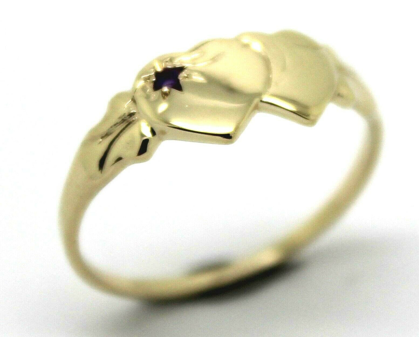 Genuine 9ct Yellow Gold 375 Amethyst (Birthstone Of February) Double Heart Signet Ring