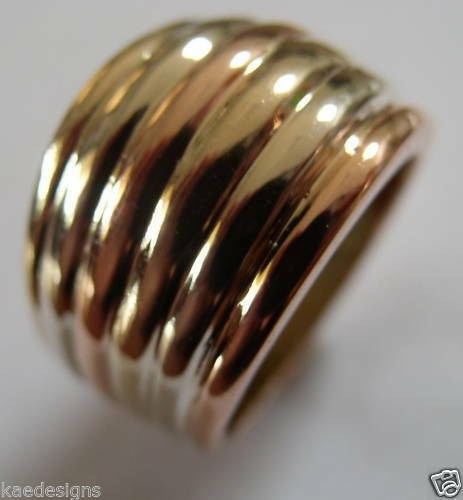 Size S Kaedesigns Genuine Heavy 9ct 9K Full Solid Three Tone Yellow, Rose, White Gold Dome Ring