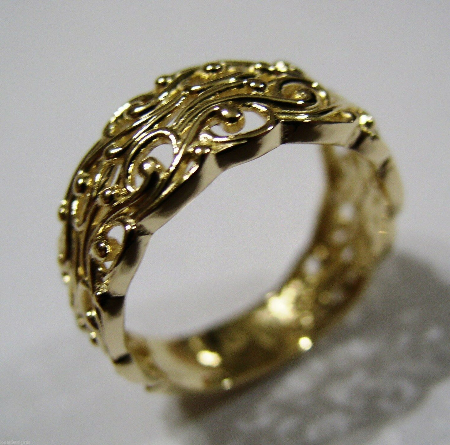Kaedesigns New 9ct 375 Wide Yellow Gold Wide Flower Filigree Ring - Choose your size