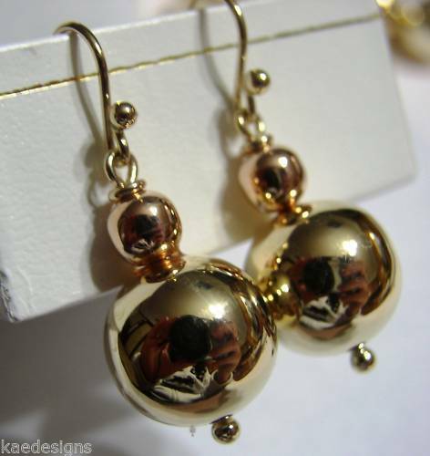 Kaedesigns Genuine Huge 9ct 9K Yellow & Rose Gold Hook Ball Drop Earrings