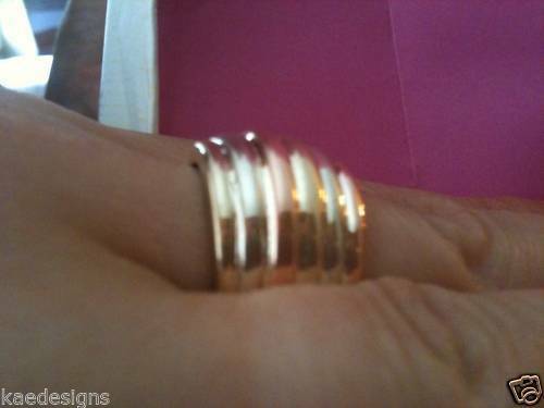 Size S Kaedesigns Genuine Heavy 9ct 9K Full Solid Three Tone Yellow, Rose, White Gold Dome Ring