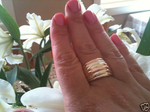 Size S Kaedesigns Genuine Heavy 9ct 9K Full Solid Three Tone Yellow, Rose, White Gold Dome Ring