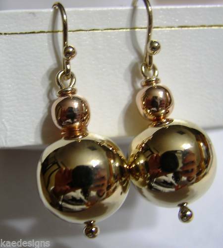 Kaedesigns Genuine Huge 9ct 9K Yellow & Rose Gold Hook Ball Drop Earrings