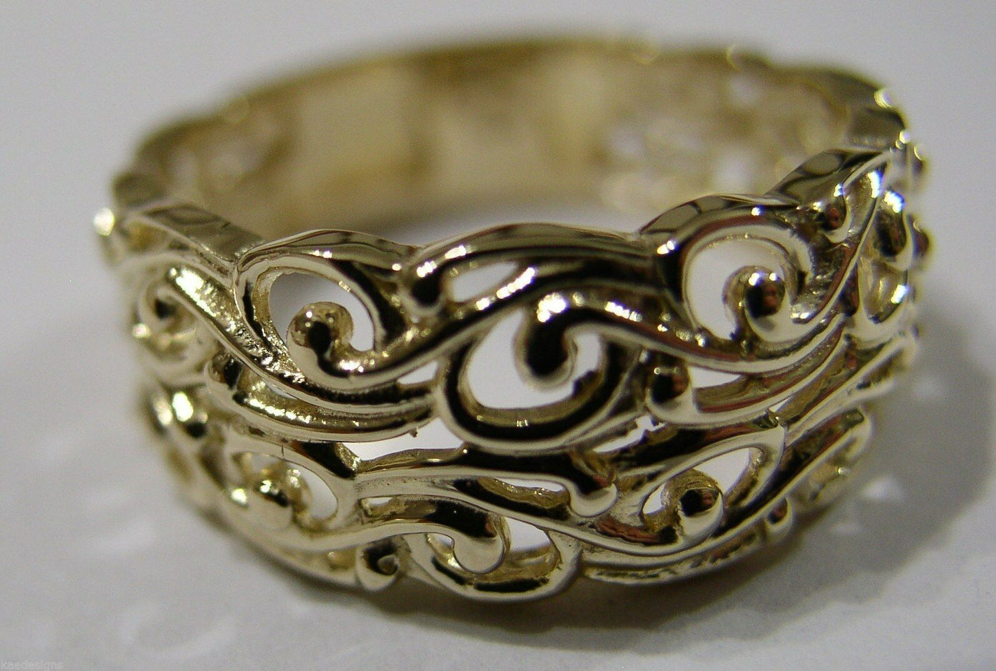Kaedesigns New 9ct 375 Wide Yellow Gold Wide Flower Filigree Ring - Choose your size