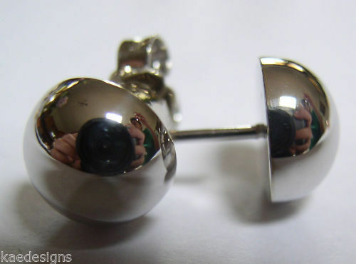 Genuine New 9ct Yellow, Rose or White Gold Euro Half 8mm Ball Stud Earrings