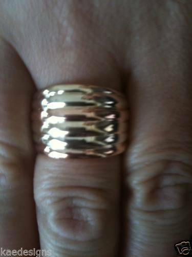 Size S Kaedesigns Genuine Heavy 9ct 9K Full Solid Three Tone Yellow, Rose, White Gold Dome Ring