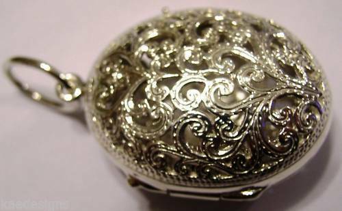 Genuine Huge Heavy Sterling Silver 925 Filigree Oval Pendant Locket