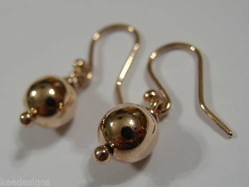 Kaedesigns, New Genuine 9ct 9kt Yellow, Rose or White Gold 8mm Euro Ball Drop Earrings