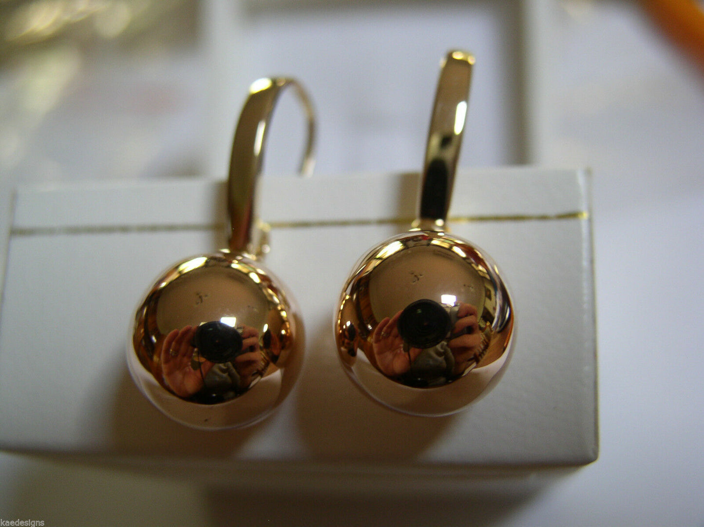 Kaedesigns Genuine New 9ct 9kt Yellow & Rose Gold 12mm Hook Drop Ball Earrings
