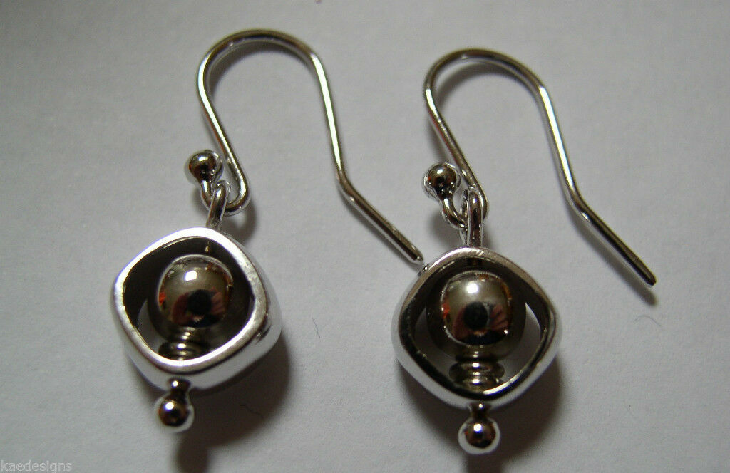 Genuine 9ct 9kt White Gold Belcher Ball Drop Earrings