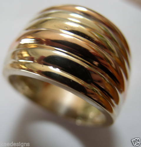 Size S Kaedesigns Genuine Heavy 9ct 9K Full Solid Three Tone Yellow, Rose, White Gold Dome Ring